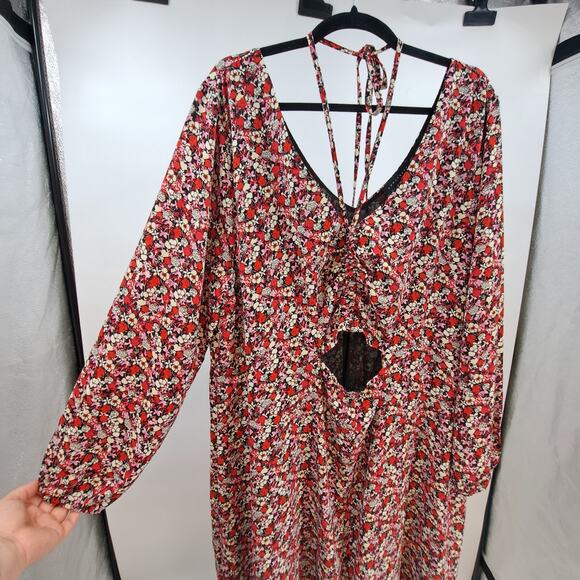 Sanctuary Dress 20W Floral Chiffon Halter Neck Long Sleeve Cutout Midi Red‎ NWT - Picture 7 of 14